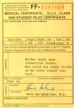 medical 3rd class and student pilot certificate